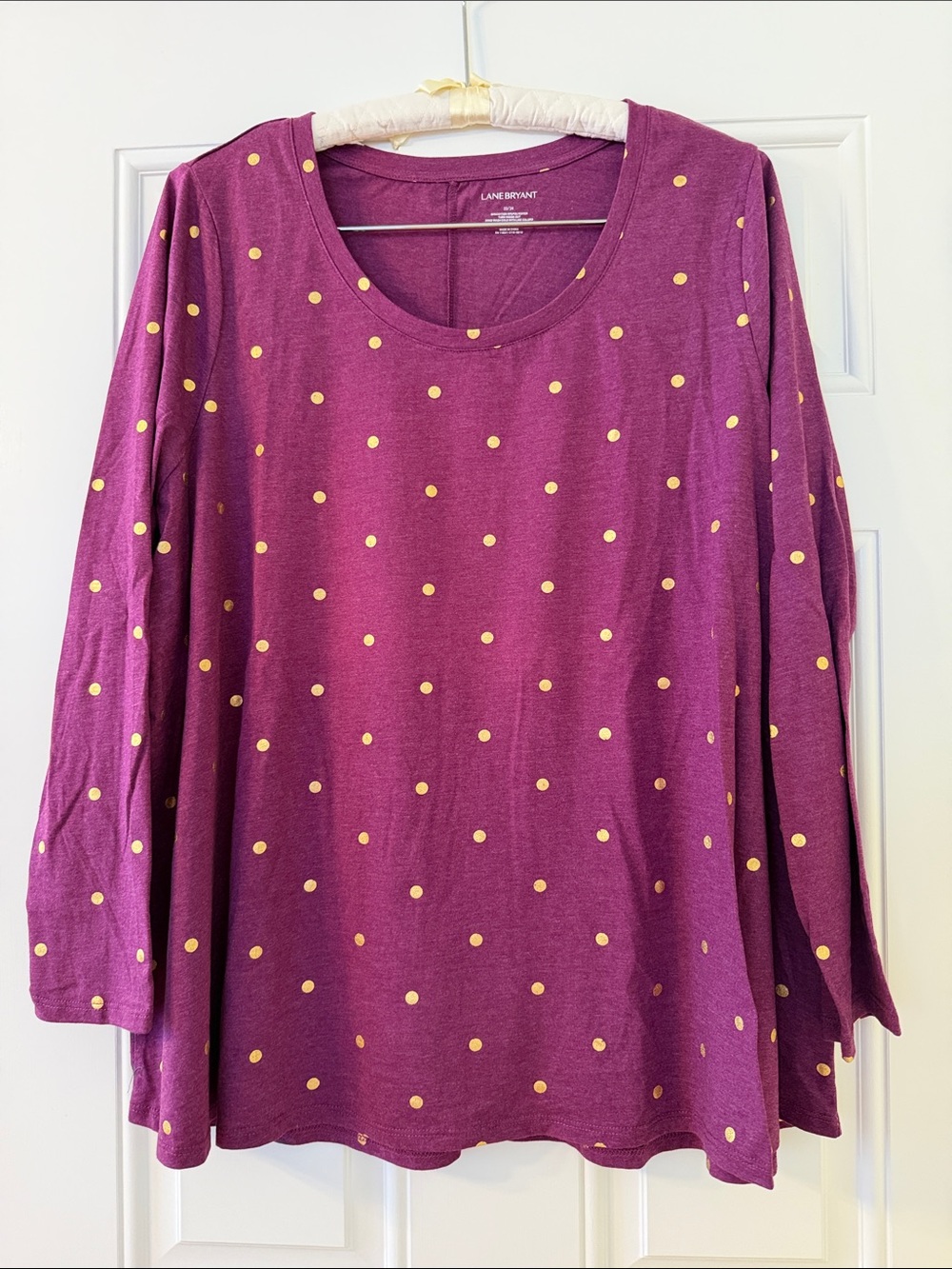 Lane Bryant Plum Polka Dot Long Sleeve Top
